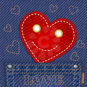 Cute red smiling heart in jeans pocket
