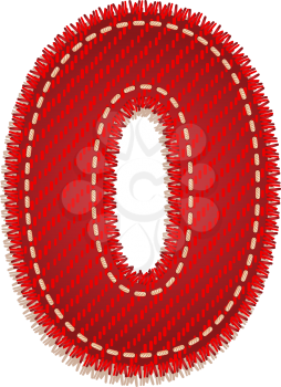 Digit zero from red textile alphabet