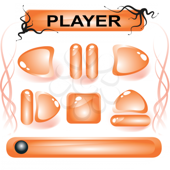 Set of orange glass buttons for media player
