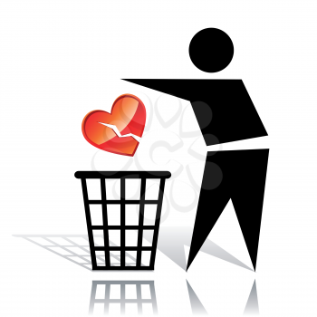 Conceptual icon with recycling sign and broken heart