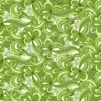 Seamless abstract hand drawn pattern in green colors