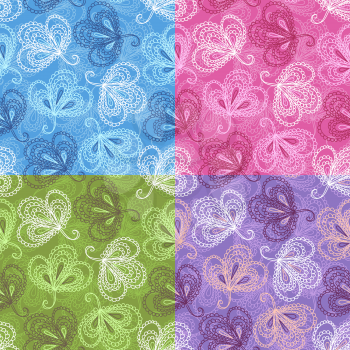 Set of four ornate floral seamless patterns with cute leaves