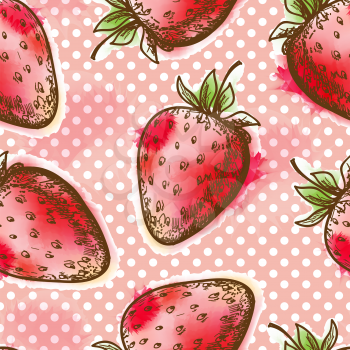 Seamless pattern with strawberry. Painted in watercolor style
