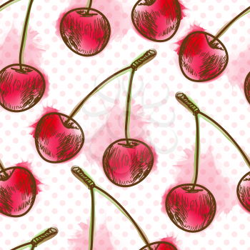 Seamless pattern with cherry. Painted in watercolor style