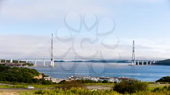 longest cable-stayed bridge in the world in the Russian Vladivostok over the Eastern Bosphorus strait to the Russky Island