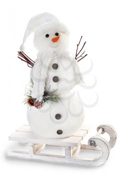 snowman on sled isolated on white background