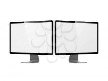 Computer Display with Blank Screen Set. Isolated on White.