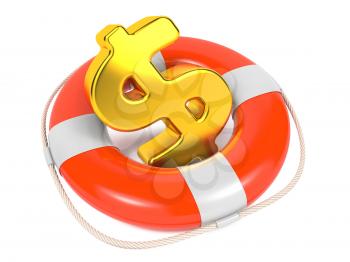 Dollar Sign in Red Lifebuoy. Business Background Isolated on White.