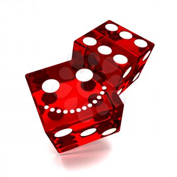 two smiling red dice on white background