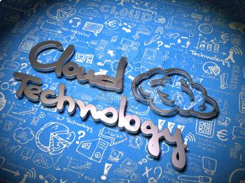 Cloud Technology Slogan made ??of Metal on Background with Handwritten Characters. Cloud Concept for Your Blog or Publication.