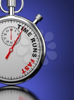 Time Runs Fast - Business Concept. Stopwatch with Time Runs Fast slogan on a blue background. 3D Render.