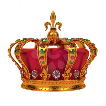 Golden Royal Crown Isolated on White Background.