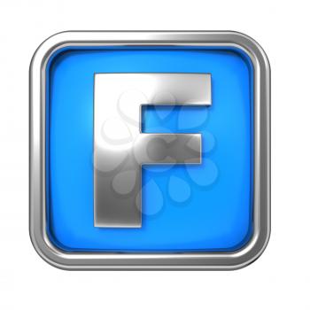 Silver Letter in Frame, on Blue Background - Letter F