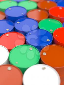 Colorfull Oil Barrels. Industrial Background with Selective Focus.