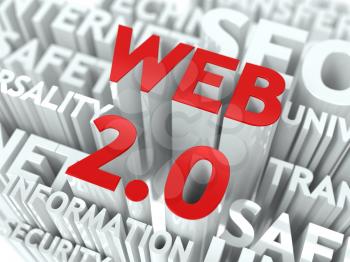 Web 2.0 Concept. The Word of Red Color Located over Text of White Color.