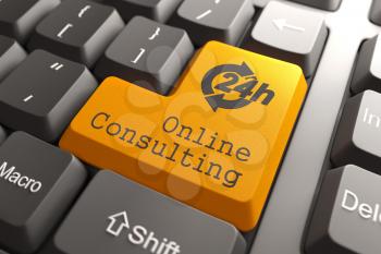Online Consulting. Orange Button on Computer Keyboard. Internet Concept.