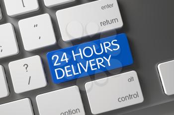 Modern Keyboard with Hot Key for 24 Hours Delivery. Keyboard with Blue Key - 24 Hours Delivery. 24 Hours Delivery CloseUp of Modern Keyboard on Laptop. 3D Render.
