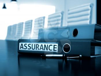 Assurance - Illustration. Assurance - Business Concept on Blurred Background. Assurance - Folder on Wooden Table. 3D Render.