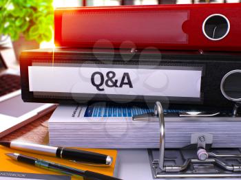 Black Office Folder with Inscription Question and Answer on Office Desktop with Office Supplies and Modern Laptop. Question and Answer Business Concept on Blurred Background. 3D.