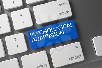 Psychological Adaptation Concept: Slim Aluminum Keyboard with Psychological Adaptation, Selected Focus on Blue Enter Button. 3D Render.