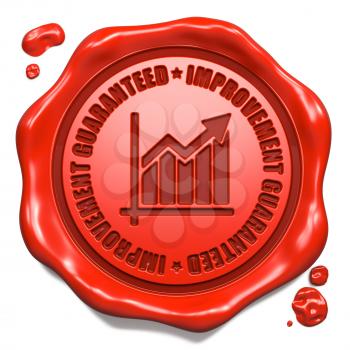 Improvement Guaranteed Slogan with Growth Chart Icon - Stamp on Red Wax Seal Isolated on White. Business Concept.
