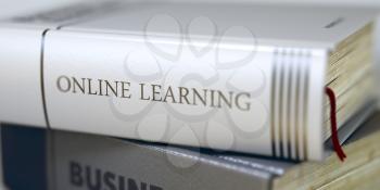 Online Learning - Book Title on the Spine. Closeup View. Stack of Business Books. Online Learning - Business Book Title. Toned Image with Selective focus. 3D Illustration.