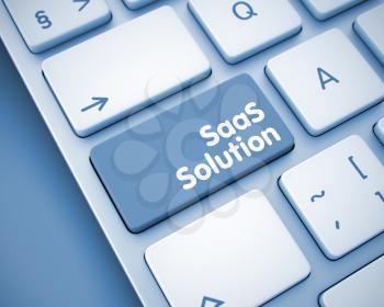 Online Service Concept: SaaS Solution on the Modern Keyboard lying on the Toned Background. Online Service Concept with Laptop Enter Button on the Keyboard: SaaS Solution. 3D.