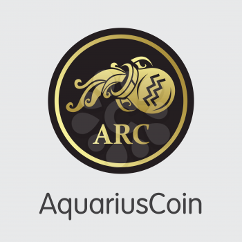 Aquariuscoin Finance. Digital Currency - Vector Symbol. Modern Computer Network Technology Coin Pictogram. Digital Web Icon of ARCO. Concept Design Element.