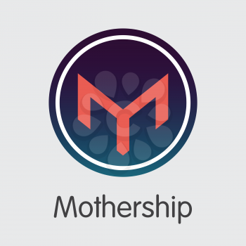 Mothership Blockchain Based Secure Crypto Currency. Isolated on Grey MSP Vector Coin Pictogram.
