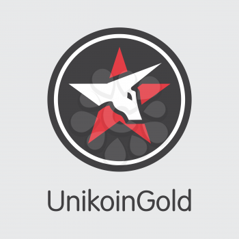 Unikoingold. Virtual Currency. UKG Logo Isolated on Grey Background. Stock Vector Logo.