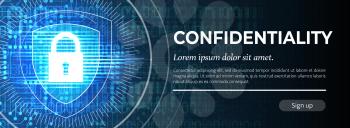 2d Illustration Confidentiality on Blue Modern Digital Background. Web Banner Template. Handsome Vector illustration.