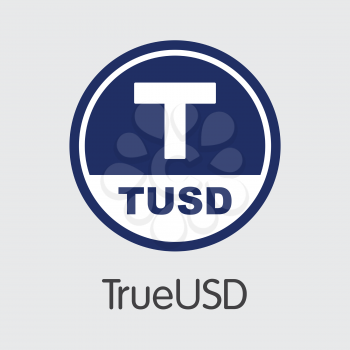 TUSD - Trueusd. The Market Logo or Emblem of Virtual Currency, Market Emblem, ICOs Coins and Tokens Icon.