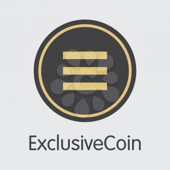 Exclusivecoin - Blockchain Cryptocurrency Concept. Colored Vector Icon Logo and Name of Digital Currency on Grey Background. Vector Element for Exchange EXCL.