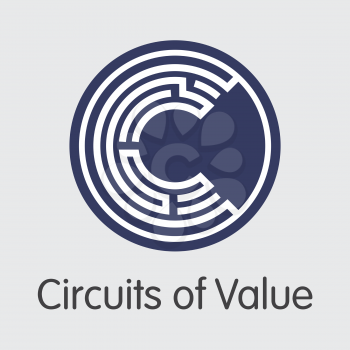 Circuits Of Value - Digital Currency Concept. Colored Vector Icon Logo and Name of Crypto Currency on Grey Background. Vector Illustration for Exchange COVAL.