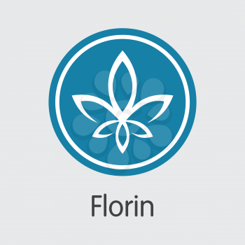 Florin Blockchain Based Secure Virtual Currency. Isolated on Grey FLO Vector Coin Pictogram.