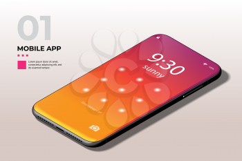 Modern Mobile Cell Phone with Lock Screen UI, UX and GUI Template in Trendy Orange, Red, Purple Gradient. Template for E-commerce, Responsive Website and Mobile Apps.