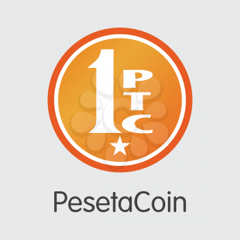Pesetacoin Finance. Crypto Currency - Vector Sign Icon. Modern Computer Network Technology Sign Icon. Digital Graphic Symbol of PTC. Concept Design Element.