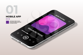 Modern Mobile Cell Phone with Music Media Player UI, UX and GUI Template of Audio Player app. Template for E-commerce, Responsive Website and Mobile Apps.