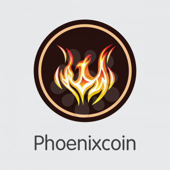 Phoenixcoin. Cryptographic Currency. PXC Coin Pictogram Isolated on Grey Background. Stock Vector Graphic Symbol.