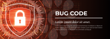 2d Illustration - Bug Code on Red Modern Digital Background. Web Banner Concept. Fine Vector illustration.