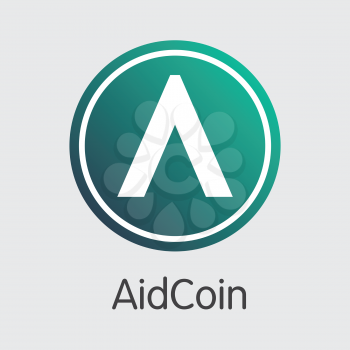 Aidcoin - Blockchain Cryptocurrency Concept. Colored Vector Icon Logo and Name of Crypto Currency on Grey Background. Vector Illustration for Exchange AID.
