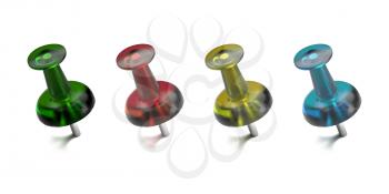 Pushpin Side View. Realistic Thumbtack for Note Attach Collection. Realistic 3D Push Pins in Different Colors Isolated on White. Vector Set.