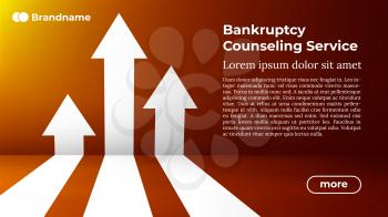 BANKRUPTCY COUNSELING SERVICE - Web Template in Trendy Colors. Business Arrow Target Direction to Growth and Success. Modern Vector Illustration or Design Template.