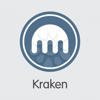 Exchange - Kraken. The Crypto Coins or Cryptocurrency Logo. Market Emblem, Coins ICOs and Tokens Icon.