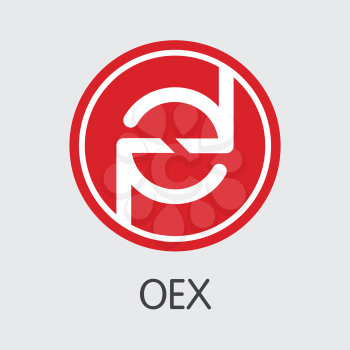 Exchange - Oex. The Crypto Coins or Cryptocurrency Logo. Market Emblem, Coins ICOs and Tokens Icon.