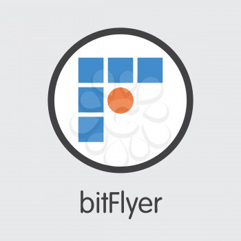 Exchange - Bitflyer. The Crypto Coins or Cryptocurrency Logo. Market Emblem, Coins ICOs and Tokens Icon.