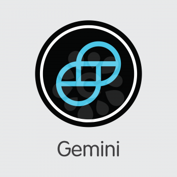 Exchange - Gemini. The Crypto Coins or Cryptocurrency Logo. Market Emblem, Coins ICOs and Tokens Icon.