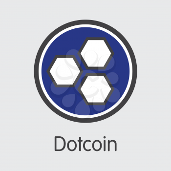 Dotcoin - Digital Currency Concept. Colored Vector Icon Logo and Name of Cryptocurrency on Grey Background. Vector Icon for Exchange DOT.