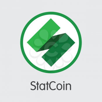 Statcoin - Cryptocurrency Concept. Colored Vector Icon Logo and Name of Cryptographic Currency on Grey Background. Vector Symbol for Exchange SBC.