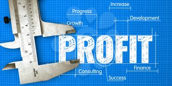 PROFIT Measuring. Business Concept of Measuring Performance for Profit with Blueprint and Caliper.